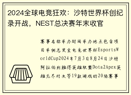 2024全球电竞狂欢：沙特世界杯创纪录开战，NEST总决赛年末收官